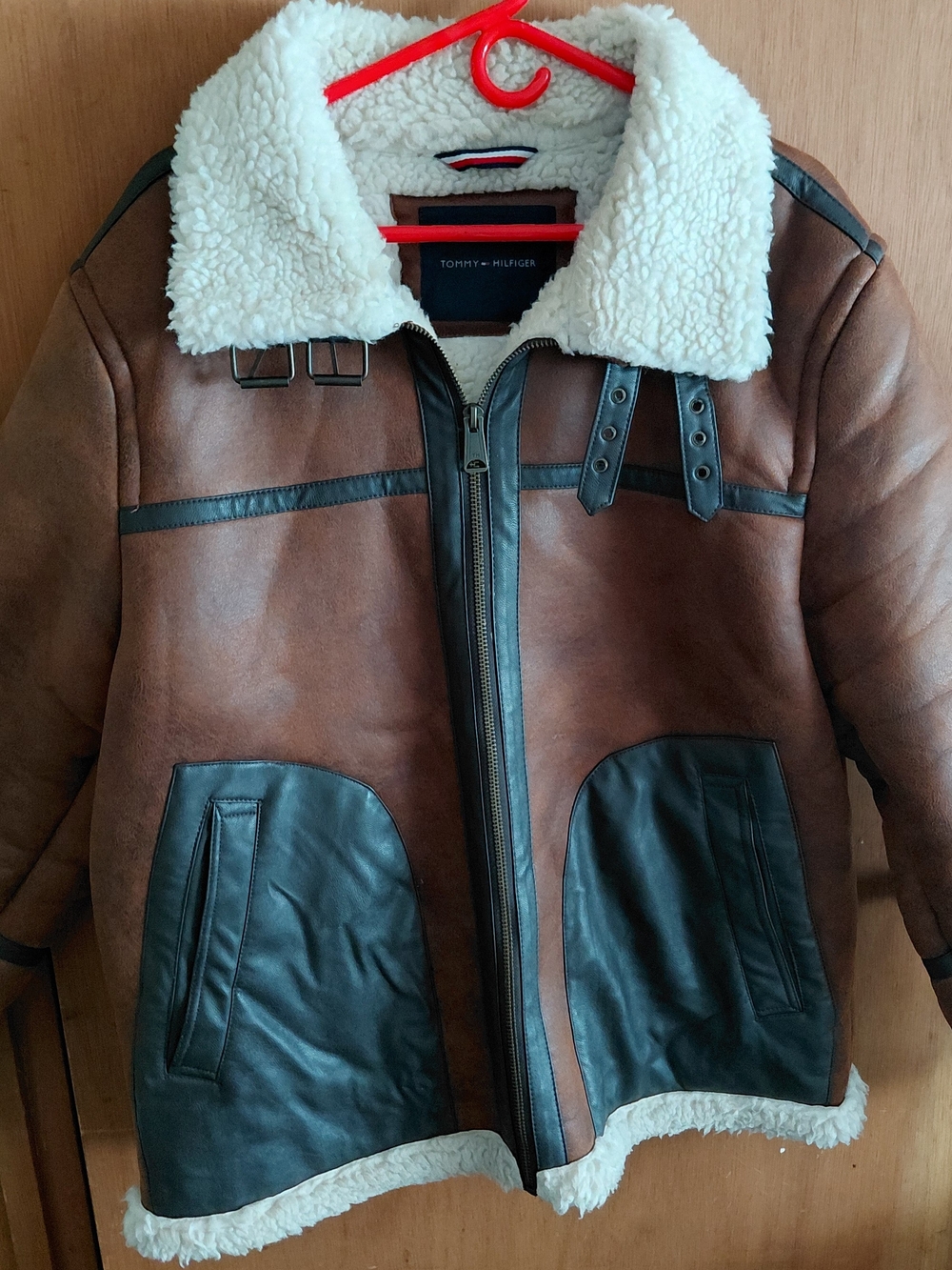 Tommy Hilfiger Brown Shearling-Trim Aviator Jacket
